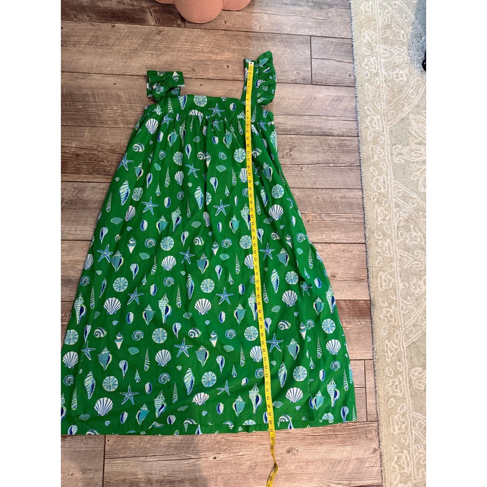 Printfresh Green Seashell Organic Cotton Ruffle Midi Dress Womens Large L - Picture 9 of 10